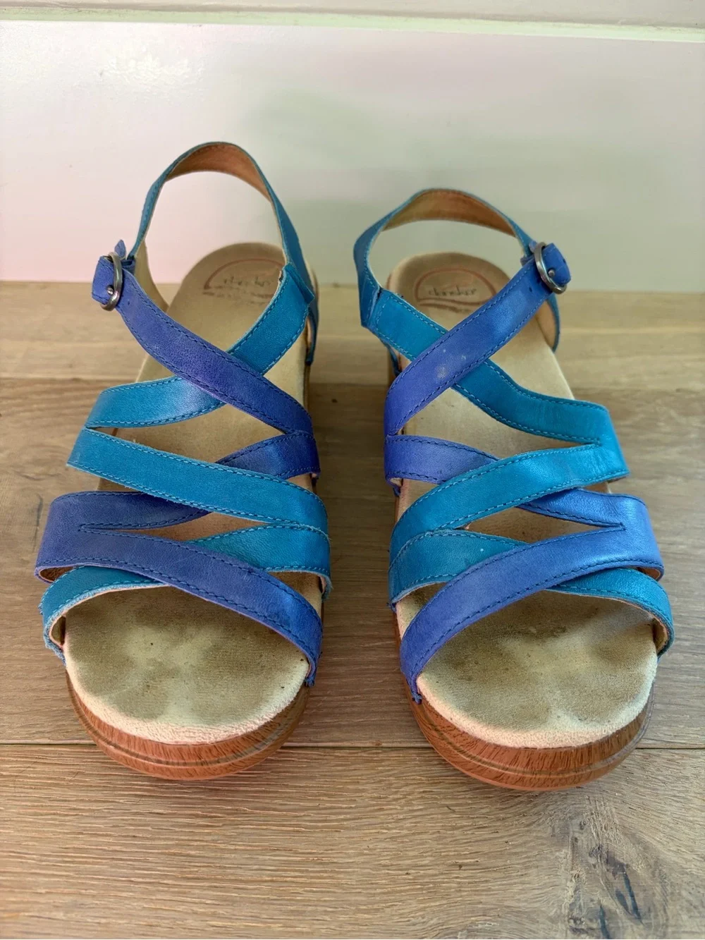 Dansko Stevie wedge sandals blue strappy beach summer preppy - Picture 1 of 9